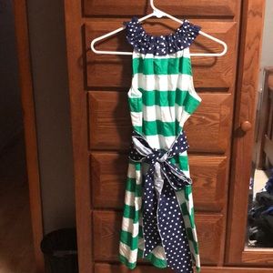 Green and white striped dress